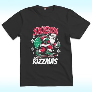 Skibidi Rizzmas Santa Clause Skating Board Xmas T Shirt