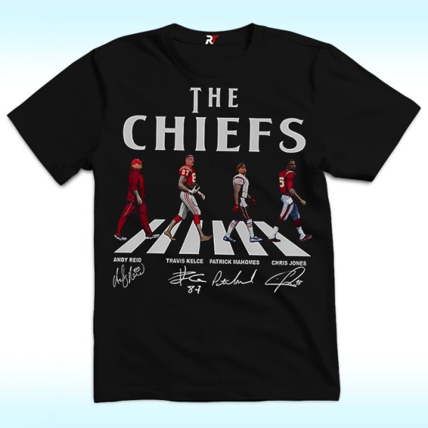 Chiefs Walking Abbey Road Signatures Shirt, Andy Reid, Travis Kelce, Patrick Mahomes, Chris Jones