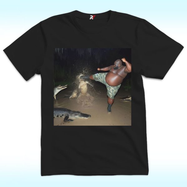 Man Kick Alligator In Swamp Shirt, Crocodile