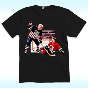 Trump Defeating Justin Trudeau Funny Hockey Shirt