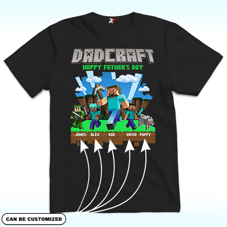 DadCraft Shirt With 3 Childs and Puppy