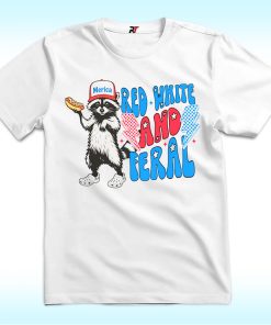4th of July Red White and Feral Shirt Merica Raccoon Hotdog
