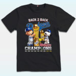 Dodgers Back 2 Back Champions World Series 2024-2025 Shirt, Charlie Brown and Snoopy, Los Angeles Dodgers