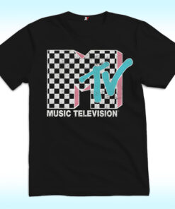 MTV Neon Distressed Checkered Logo Shirt